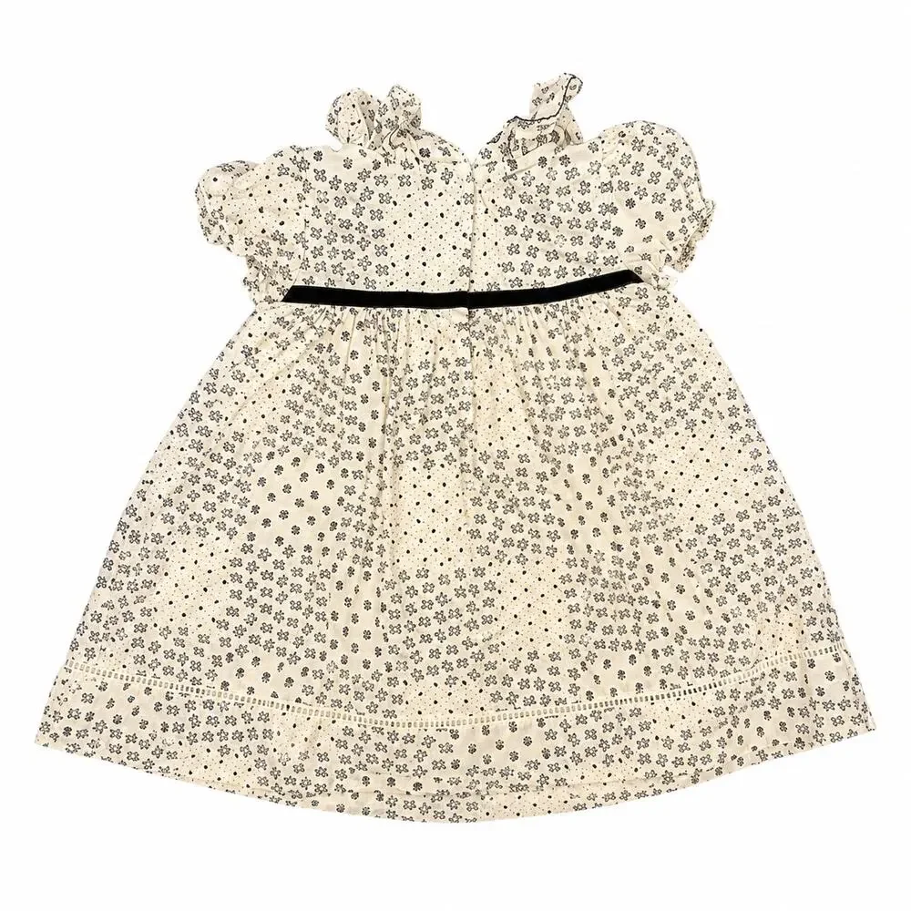 Janie and Jack Baby Girl Cream Floral Dress Black Velvet Bow 18-24 Months